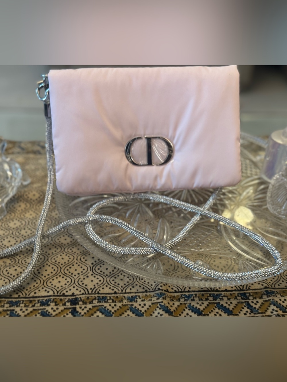 Dior Light Pink Satin Clutch with glitter  Silver Chain Detail - Picture 14 of 16